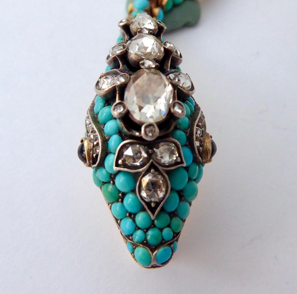 Antique Vintage Rare Snake Necklace Gold Diamonds Art Nouveau Art Deco C1890