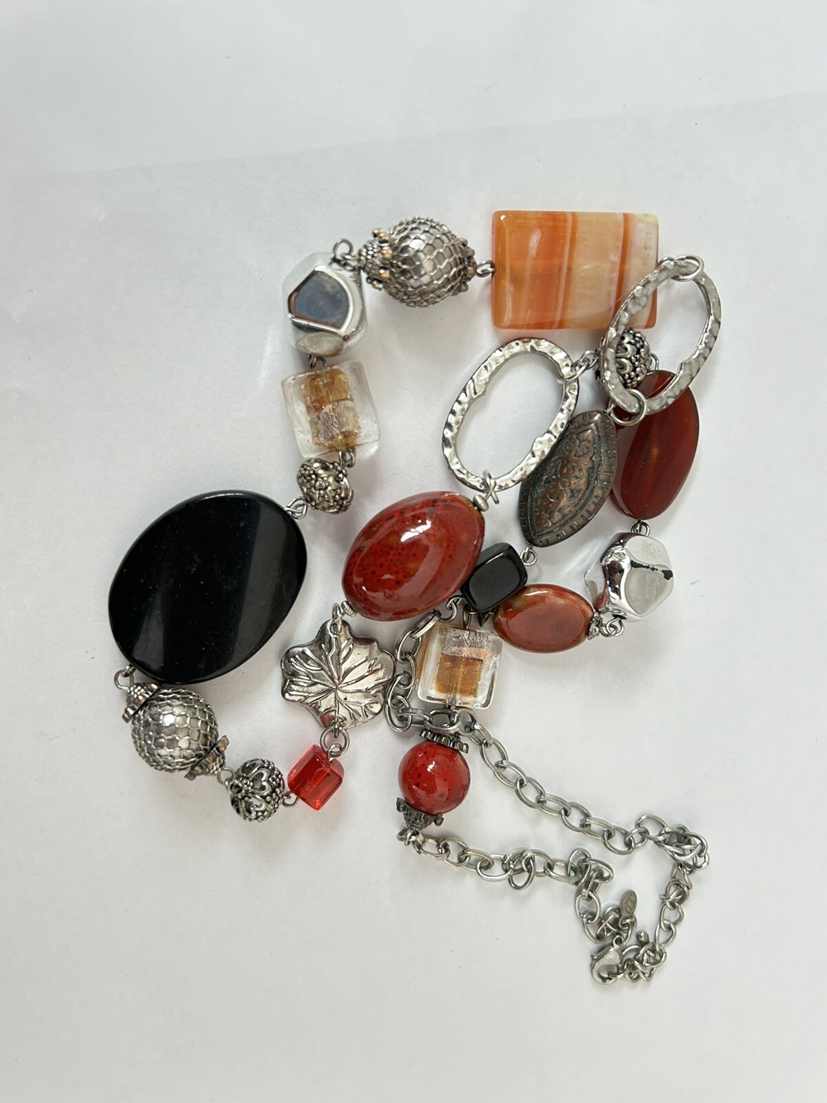 Premier Designs Gem, Metal And Glass Bead Necklace- Older Design Red B15
