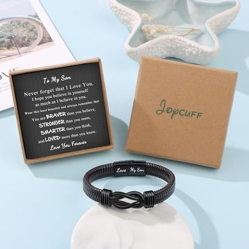 To My Son Bracelet from Dad Gifts for Son Men Leather Bracelets for Teen Gift..