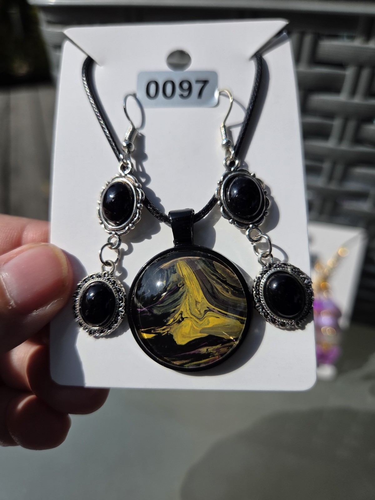 3 SETS of Necklaces with Earrings— Handmade Charms beads acrylic Paint