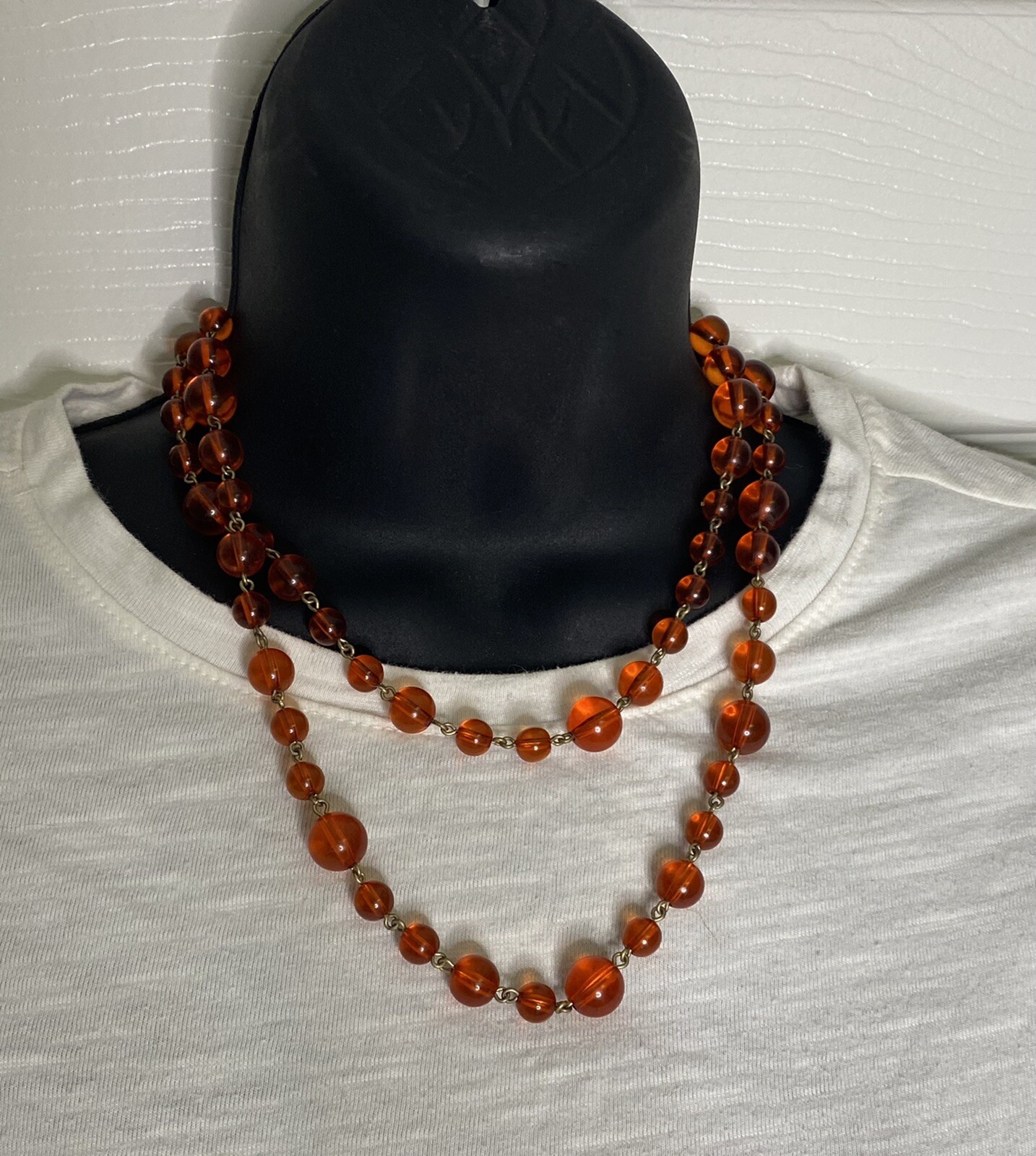 Bill Blass Orange Beaded Necklace Vintage 1980 Goldtone