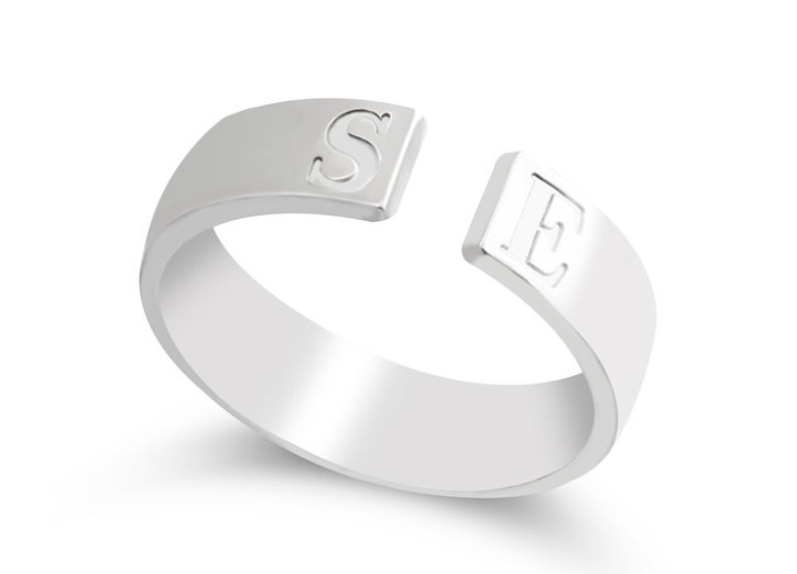 OPEN RING WITH INITIALS: STERLING SILVER, 24K GOLD, ROSE GOLD