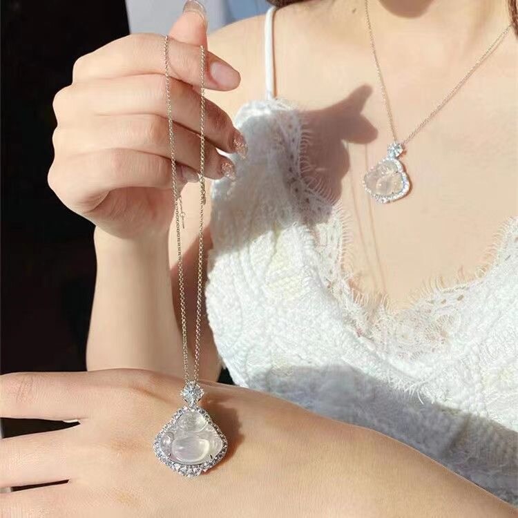 Exquisite Ice A-Grade Natural White Jade Buddha Pendant with S925 Silver
