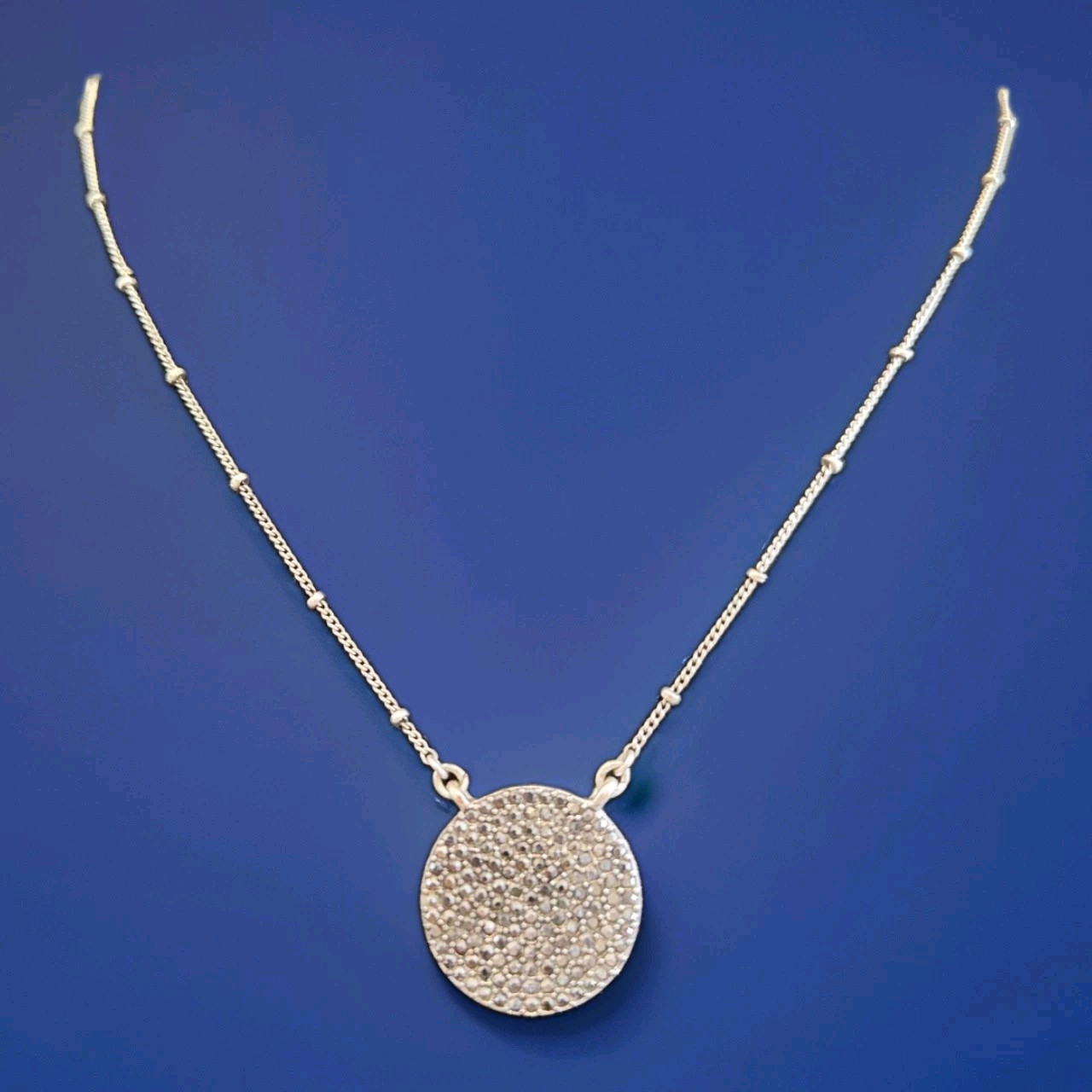 Lucky Brand Silver Tone Pyrite Disc Medallion Necklace 20″