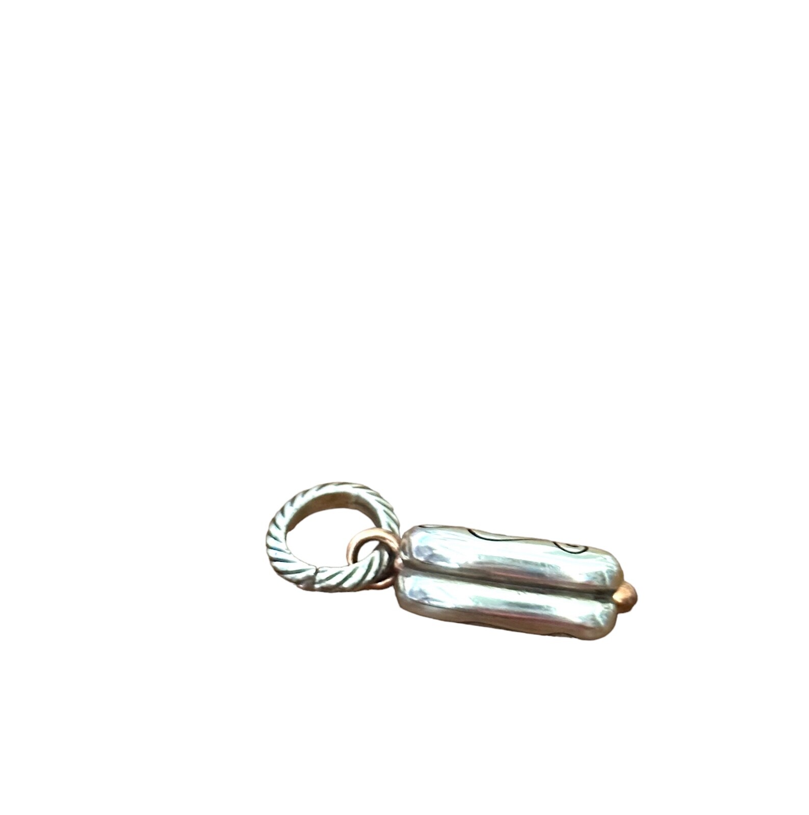 Brighton HOT DOG Charm- silver green copper colors- bun- swirl design