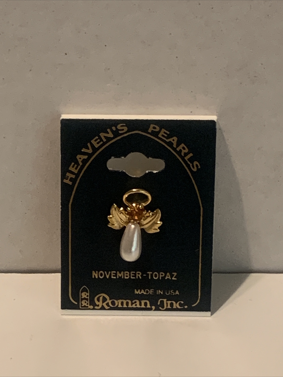 ROMAN INC Heavens Pearls Angel Pin Brooch November Topaz Birthstone USA