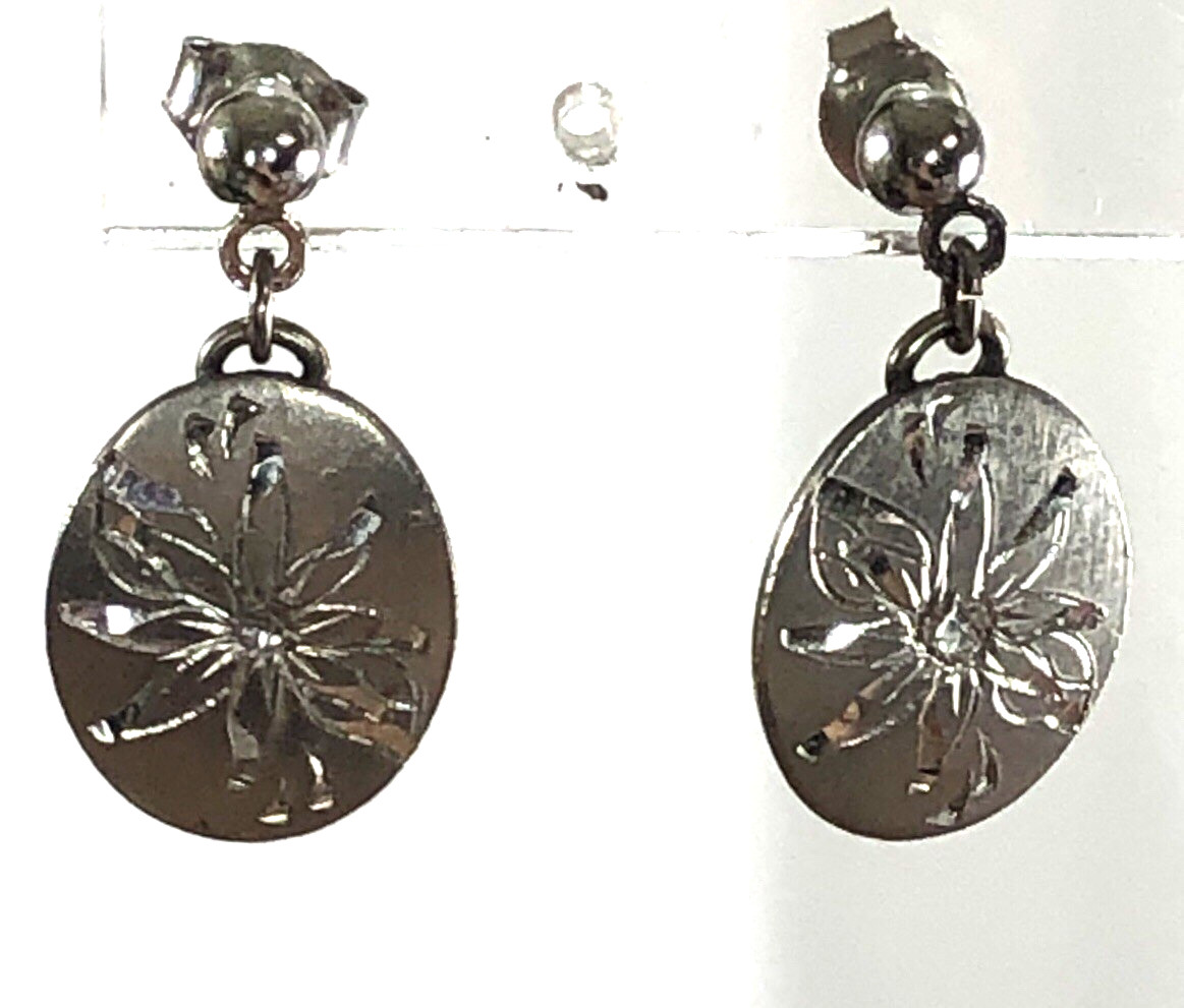 Lighthouse Pewter Earrings Hand Engraved Flower Dangle – 1 inch