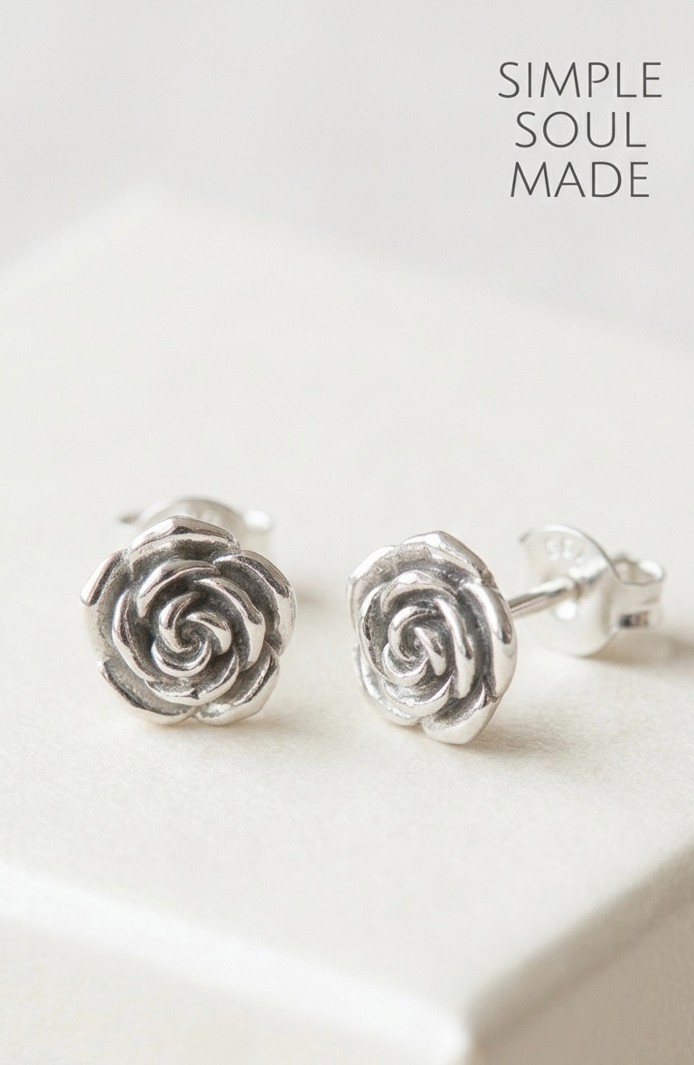 Rose Stud Earrings 925 Pure Silver Flower Earrings Jewelry Best Friend Gift