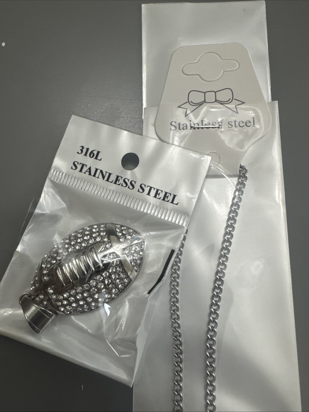 Football Pendant Chain Stainless Steel Super Bowl Gift Men’s Cubic Zirconia Iced