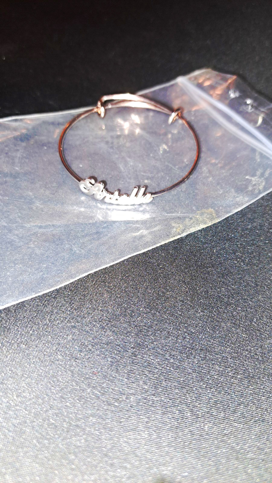 Silver Tone Round Bracelet w/ “Ariella” Script Charm, Latch Back