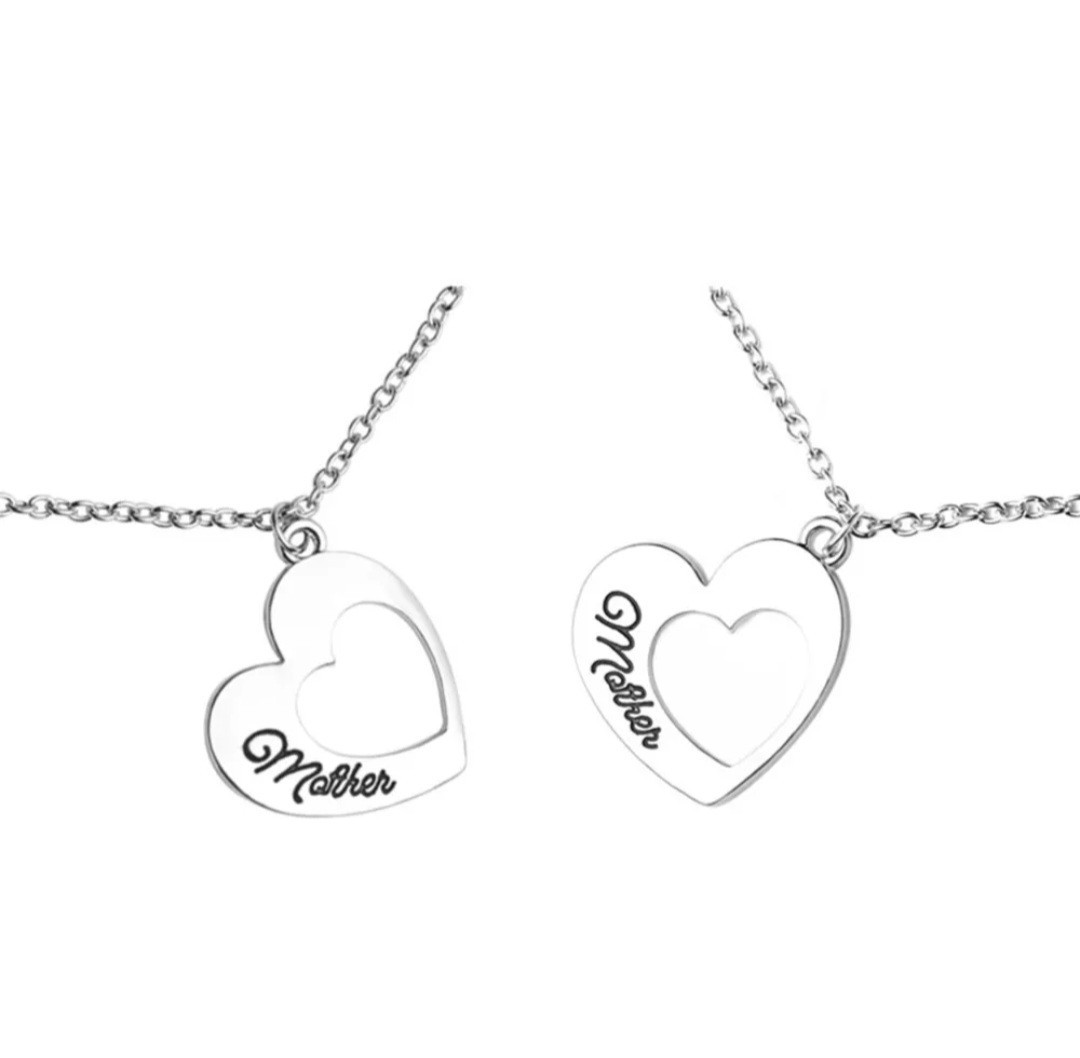 2 Pcs Mother Daughter Heart Pendant Necklace Jewelry Gift Mother’s Day Gift Bag