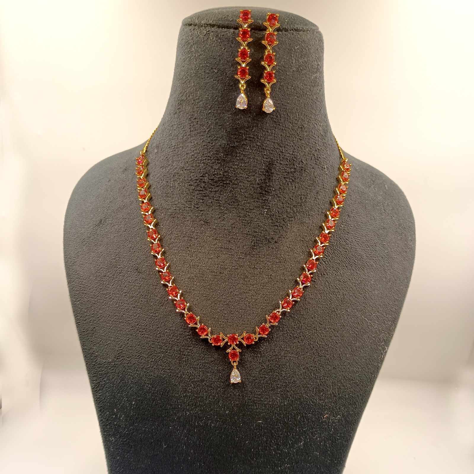 Red Garnet Necklace Set 22k Gold Plated Jewelry Set for Women Gift