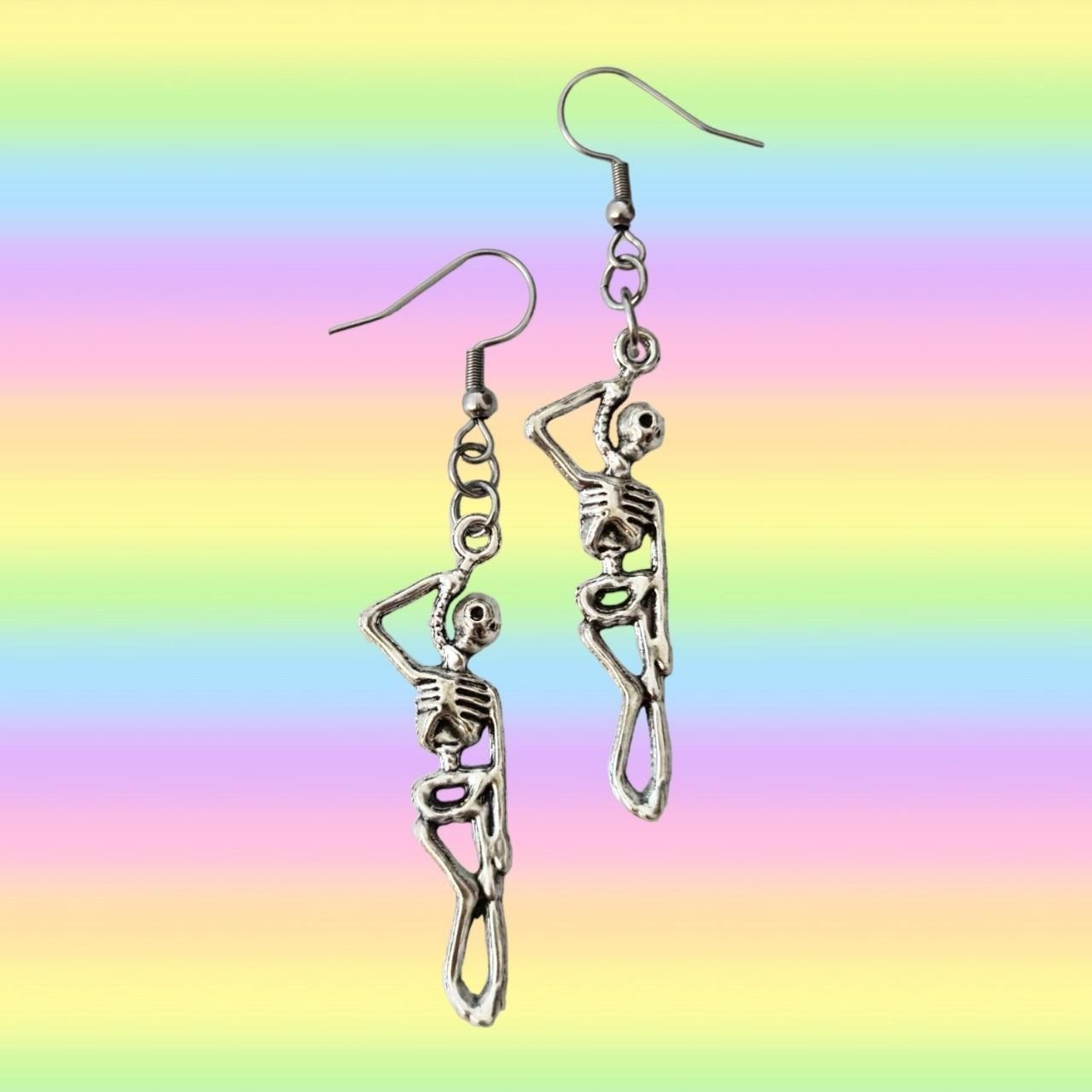 NEW Handmade Hanging Skeleton Stainless Steel Earrings Unique Spooky 1 Pair AU