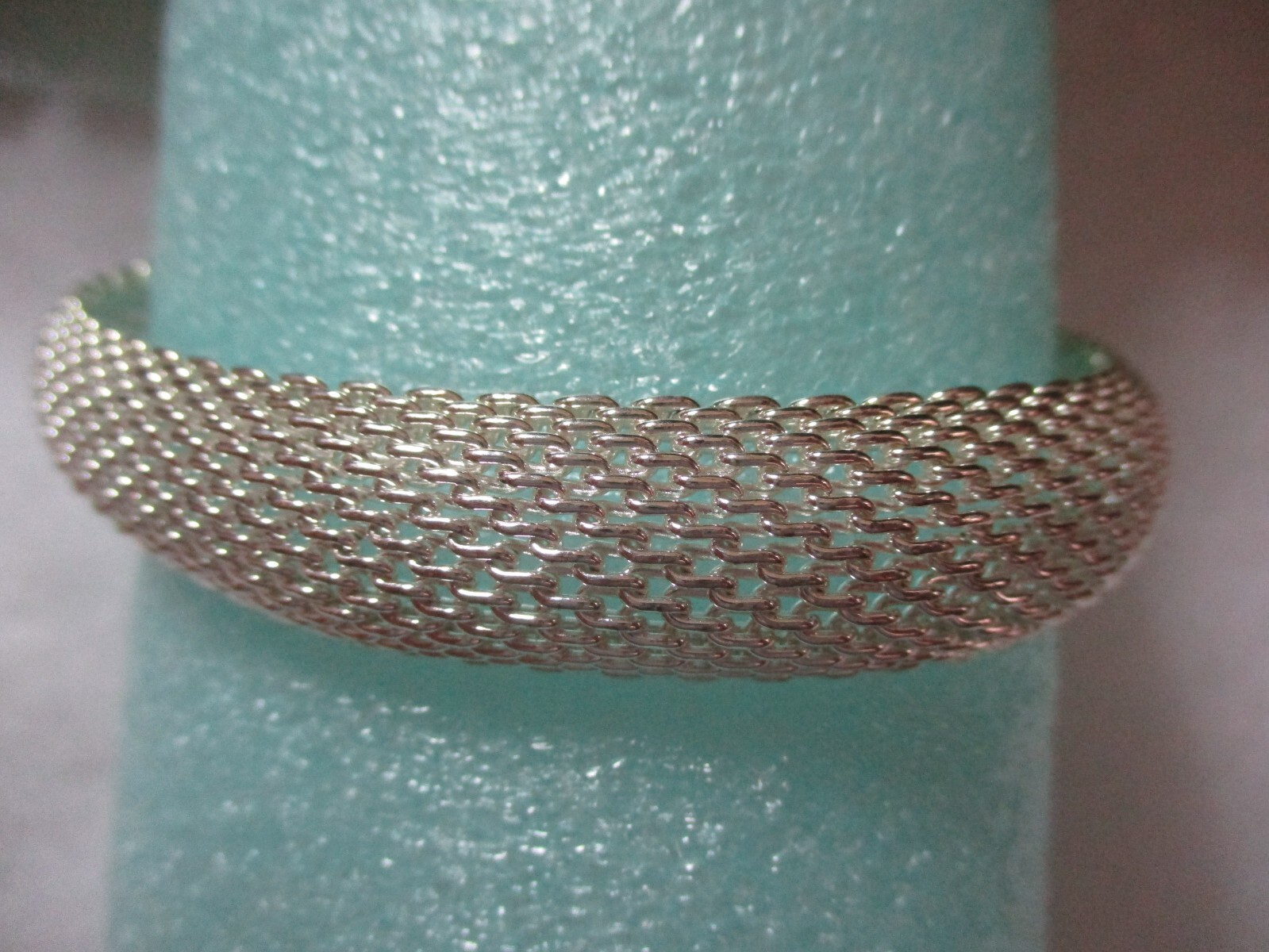 Soft Silky Mesh Weave Bangle Bracelet Women Large 3.5″ In Diameter Silver Tone