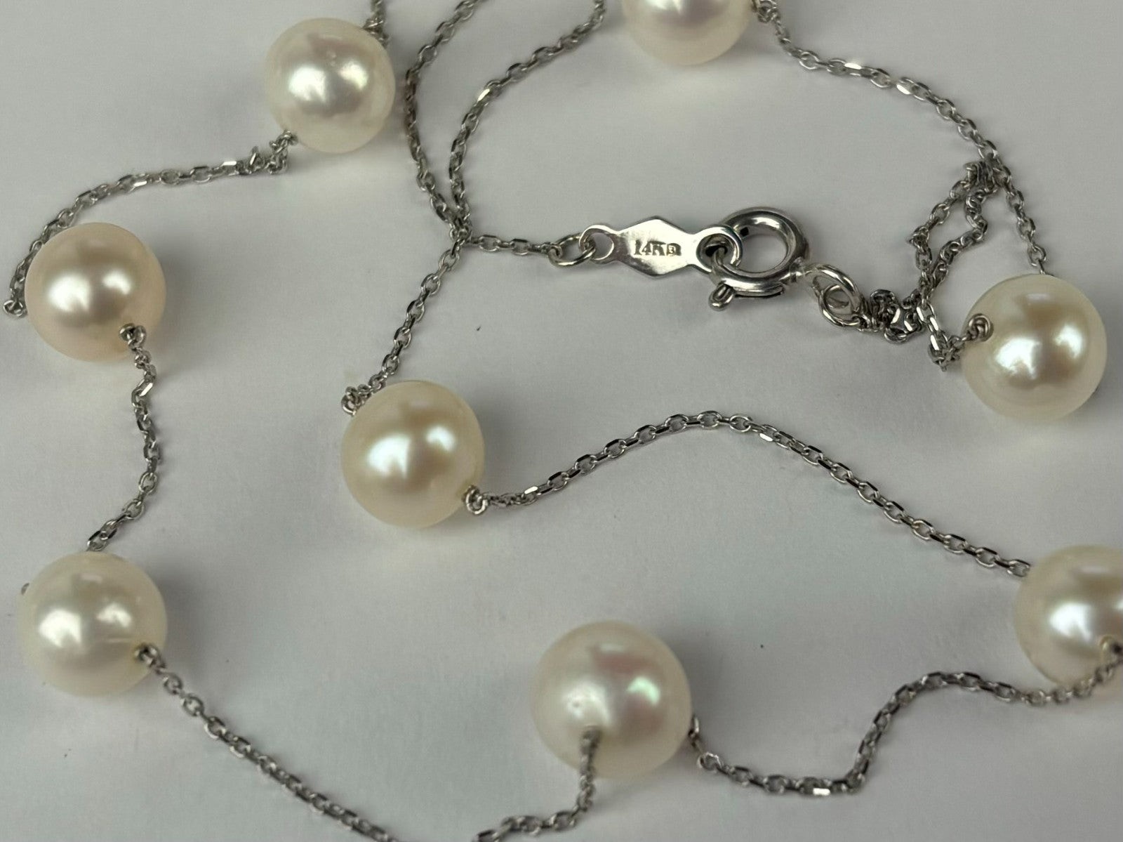 14k Yellow & White Gold Genuine White Pearls by the yard 16″& 18″ Necklace