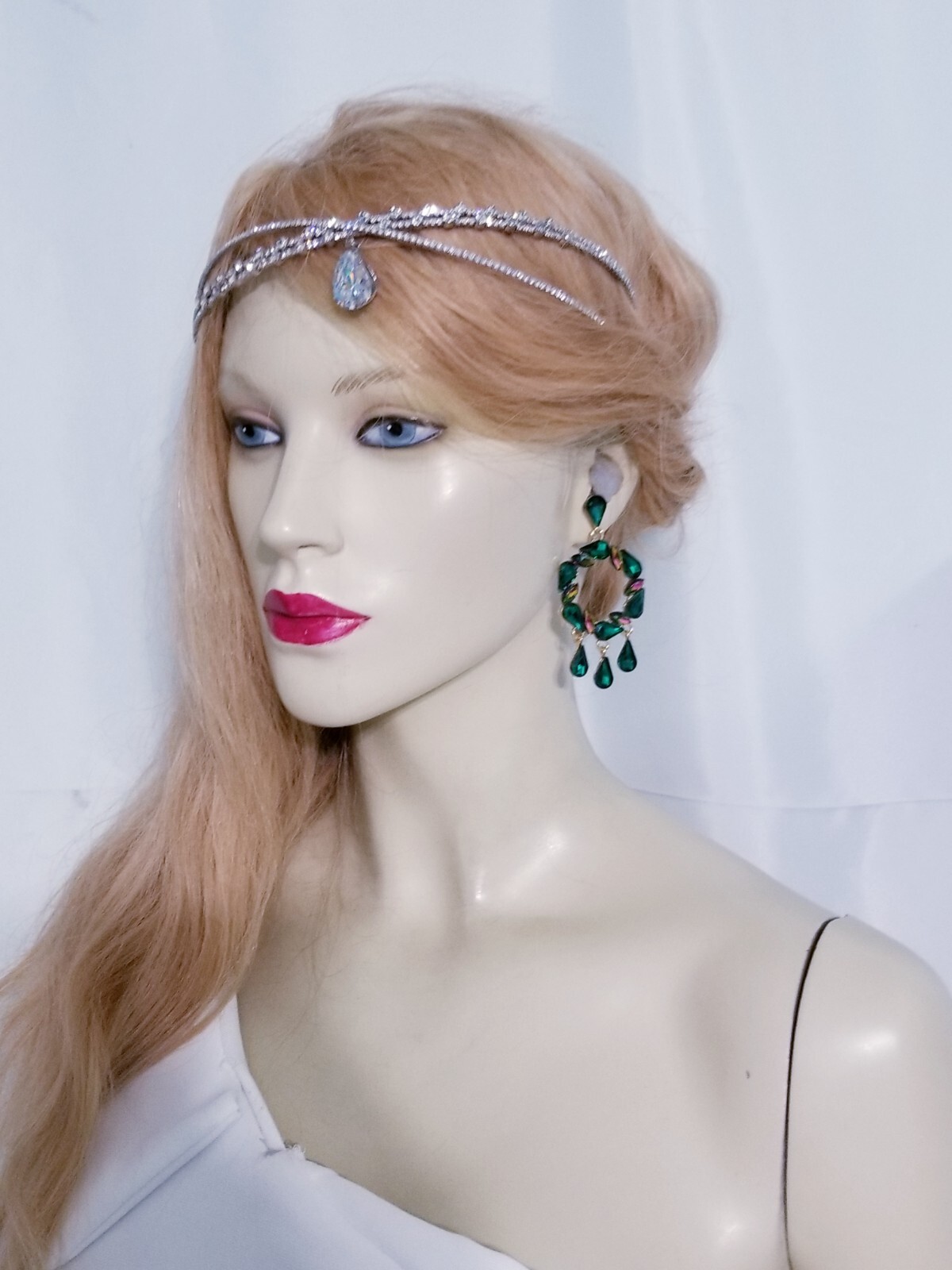 Chandelier Rhinestone Crystal Pageant Bridal Earrings Green Drop Dangle 3 Inch