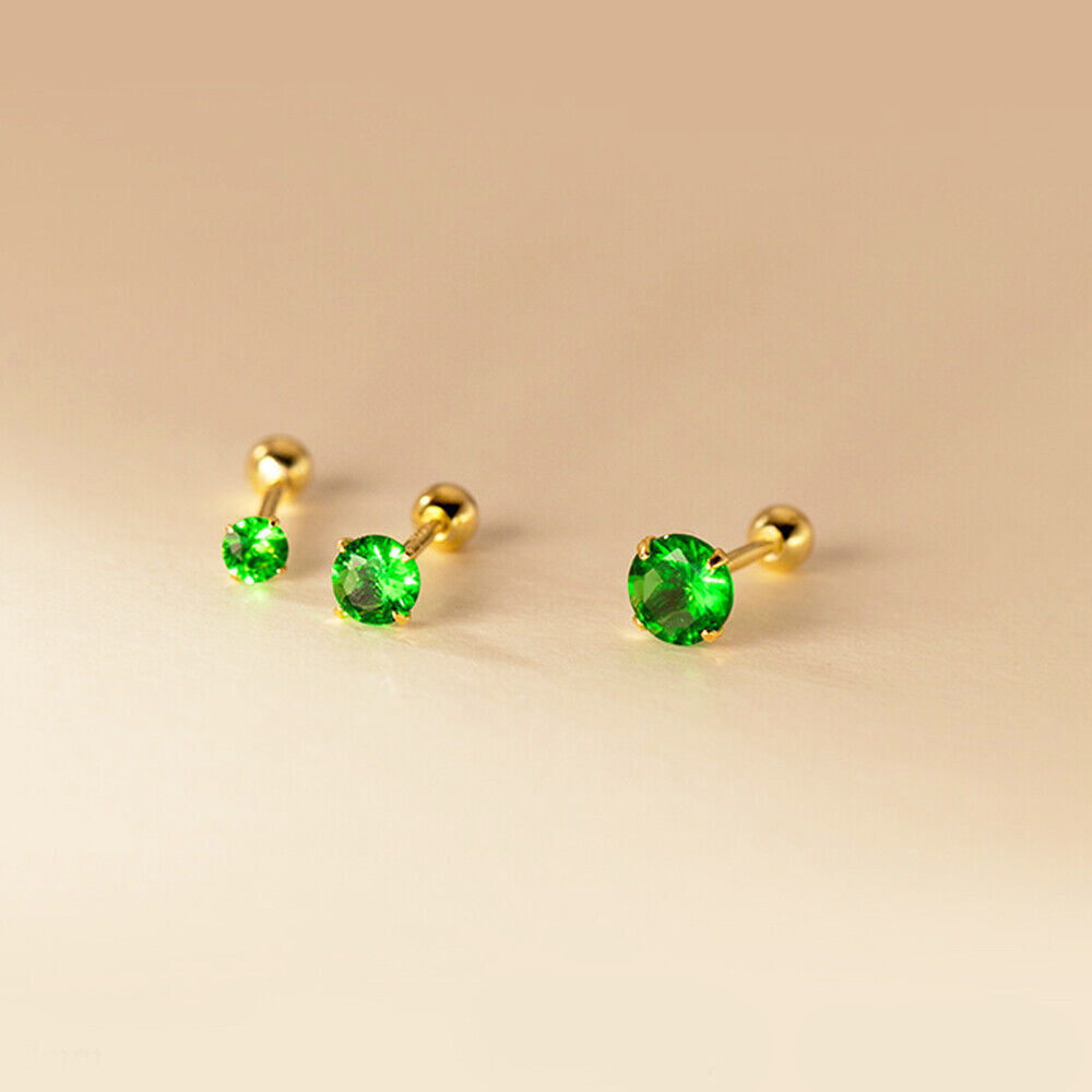 925 Sterling Silver Solitaire Green CZ Stud Helix Tragud Piercing Earrings A4138