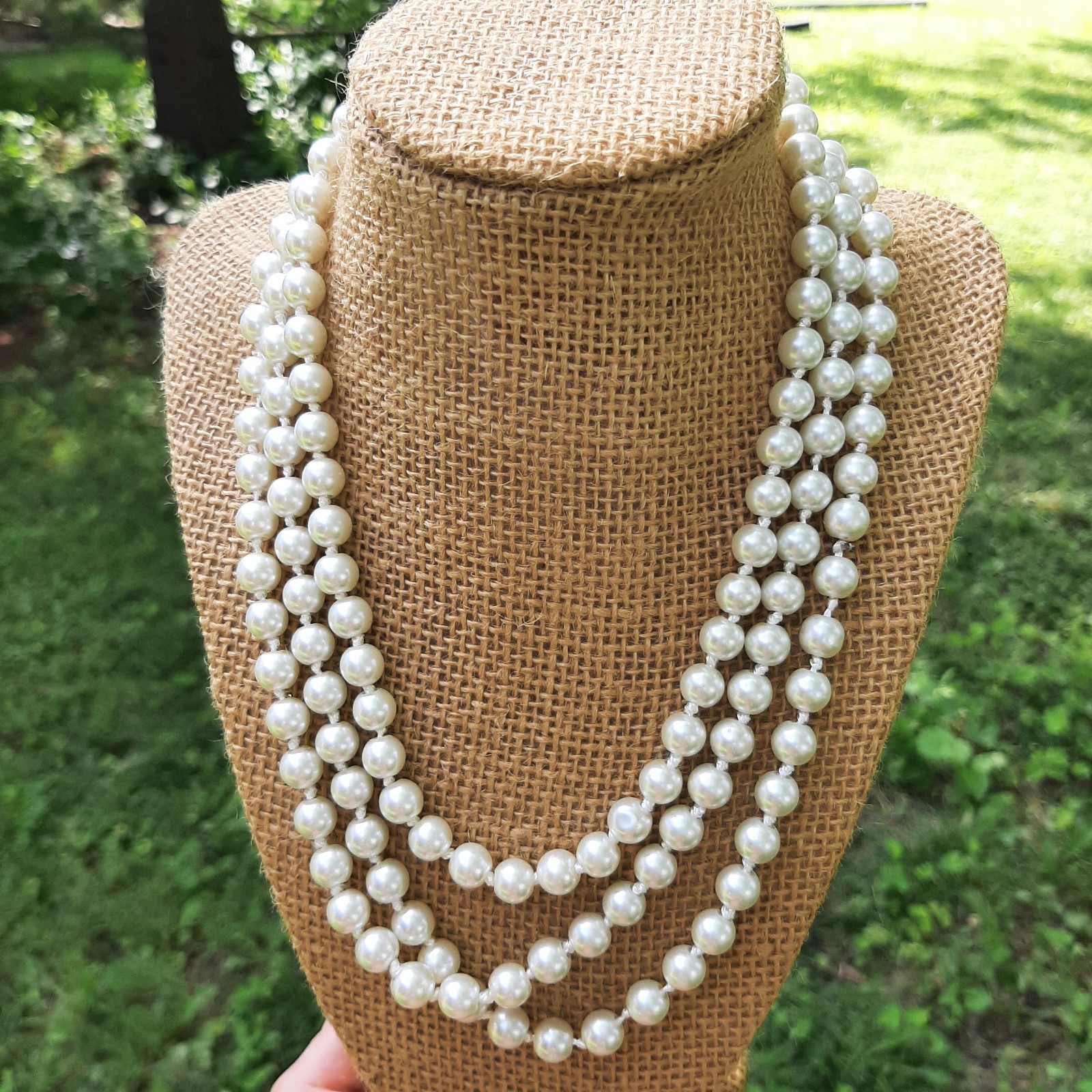 Vintage Silver White High Quality Glass Faux Pearl Single Strand Necklace 60″