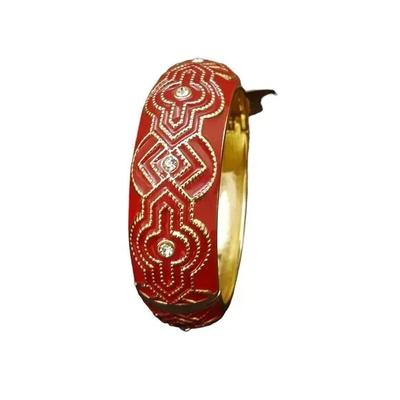 Tommy Bahama Red Medalon Statement Enamel Crystal Bangle Bracelet NWT