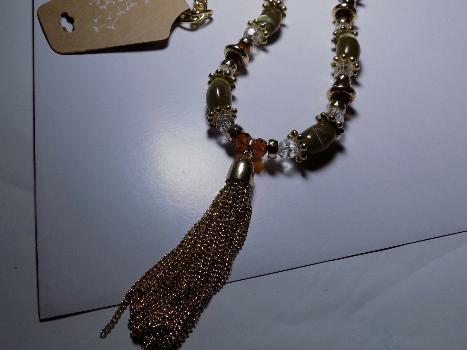 Chunky Gold Tone beaded necklace w/Tassel NWT 32″ w/3.25″ tassel (153)