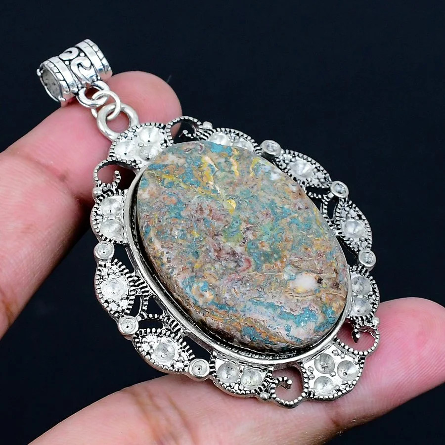 Fruit Jasper 925 Silver Plated Handmade Pendant of 2.64″