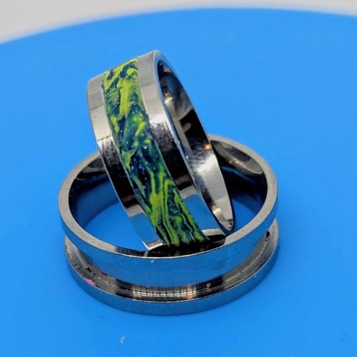 Custom Handmade Stainless Steel Ring with Marbled Clay Inset. Sizes 6-12