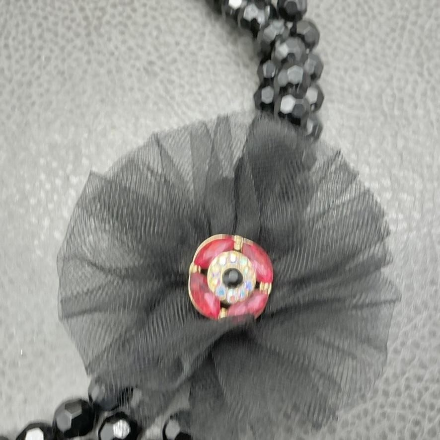 New York & Company Statement Necklace Black Beaded Multi-Strand Rhinestone