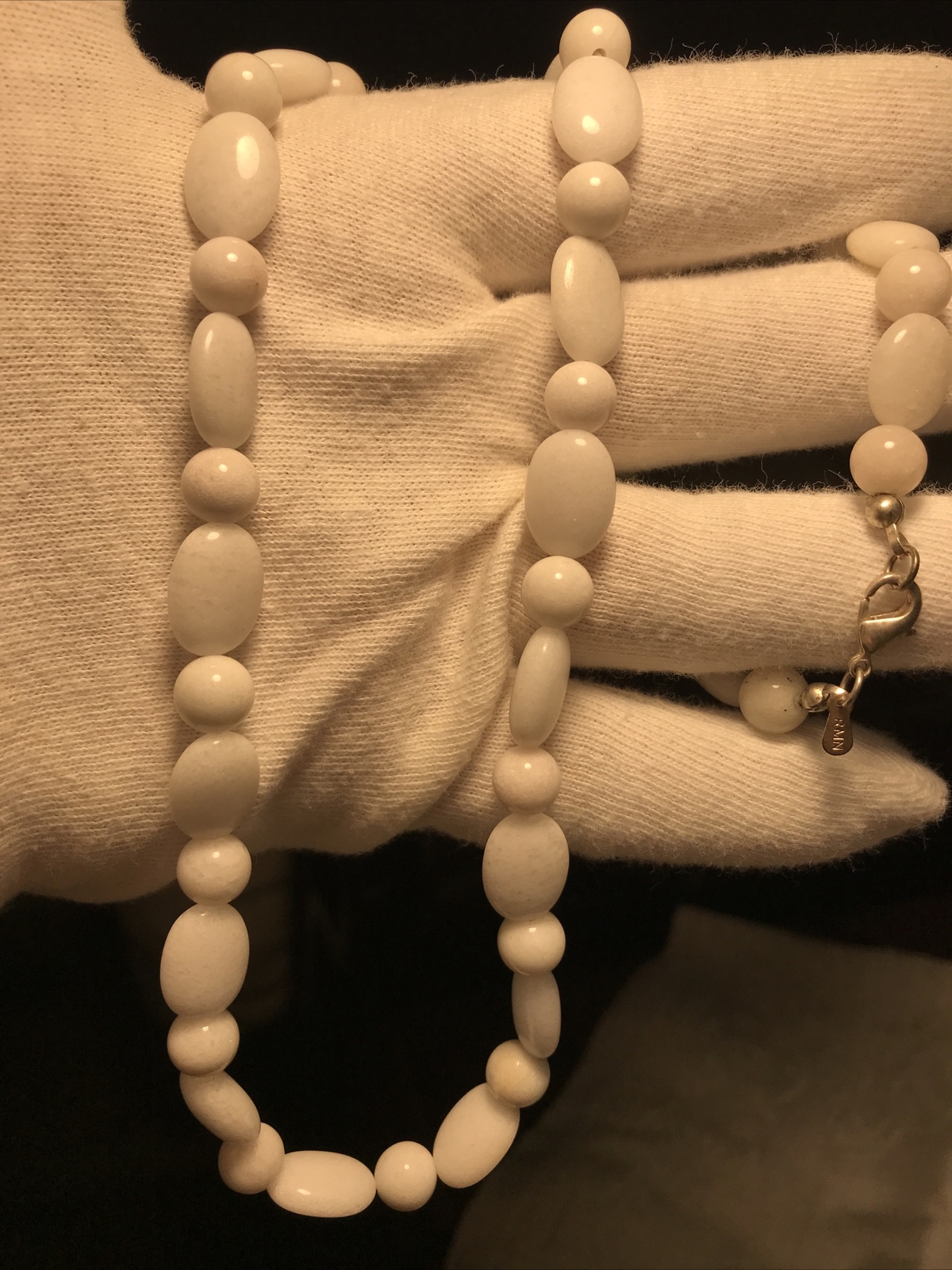 23” Long Vintage Roman RMN Brand White Stone Necklace Oval & Round Bead
