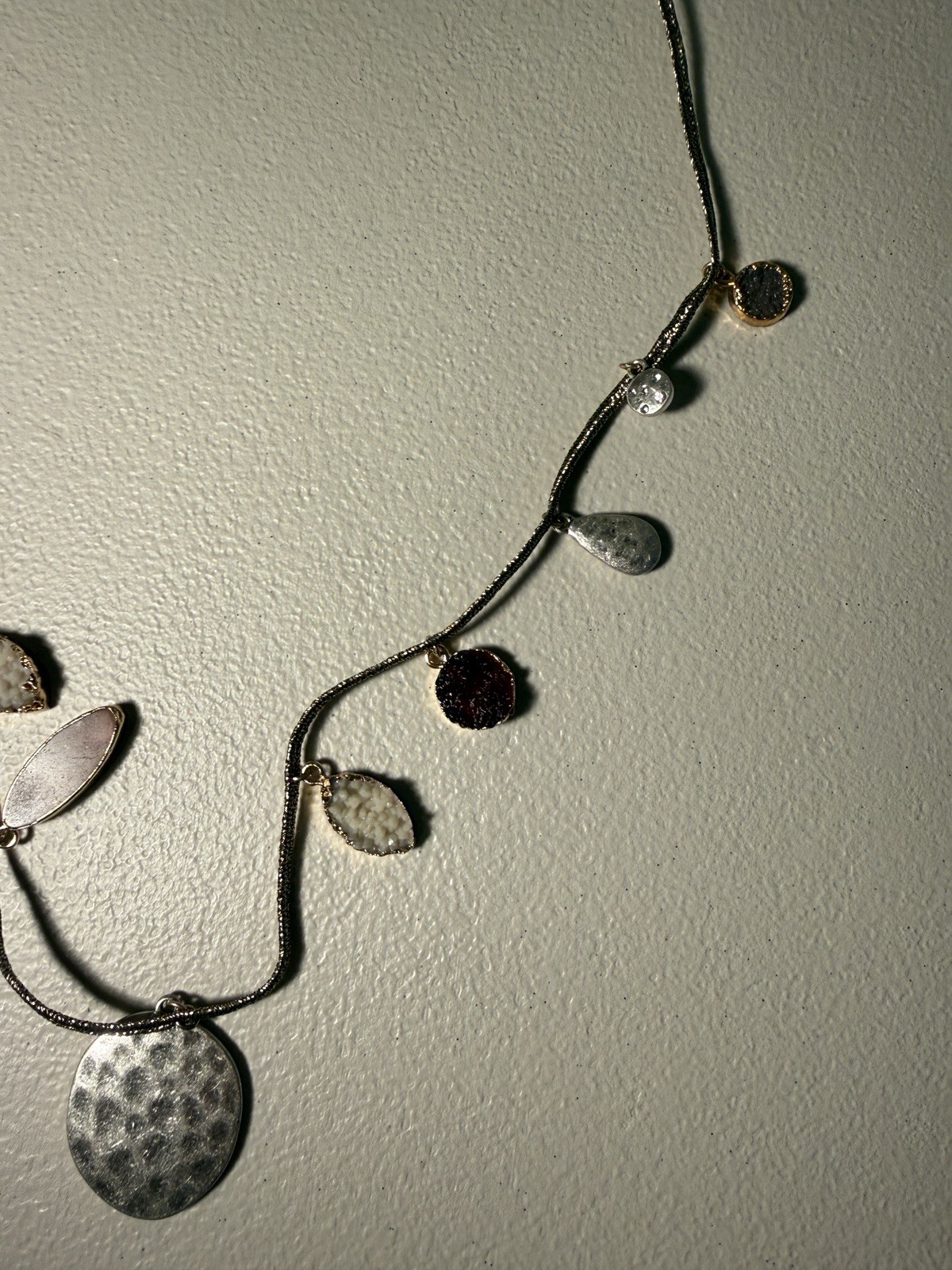 New J Jill Necklace Multi Stone Ruby Silvertone Pendant Artisan Boho Statement