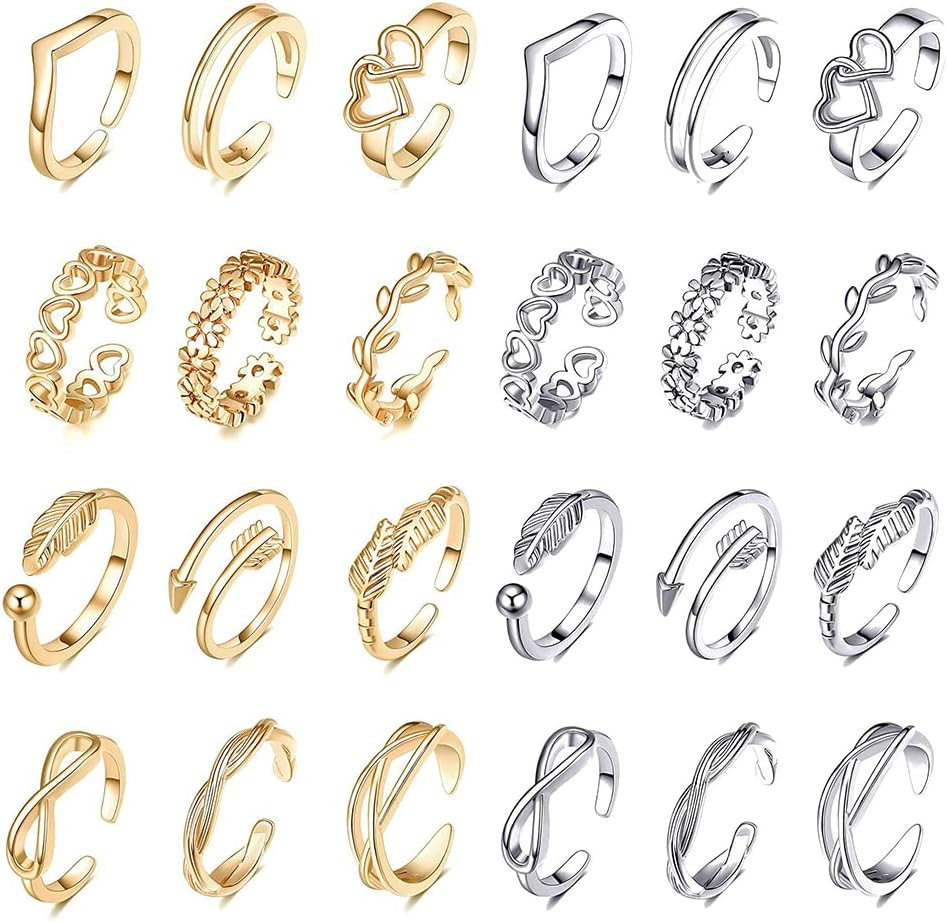 24Pcs Open Toe Rings Set for Women Adjustable Band Knuckle Ring Arrow…