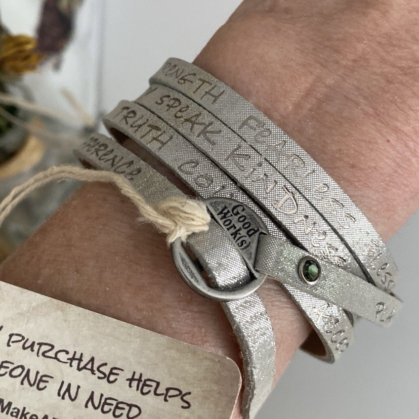 Affirmation Bracelet 36″ Leather Metallic Stylish 23 +Positive Words Included!!!