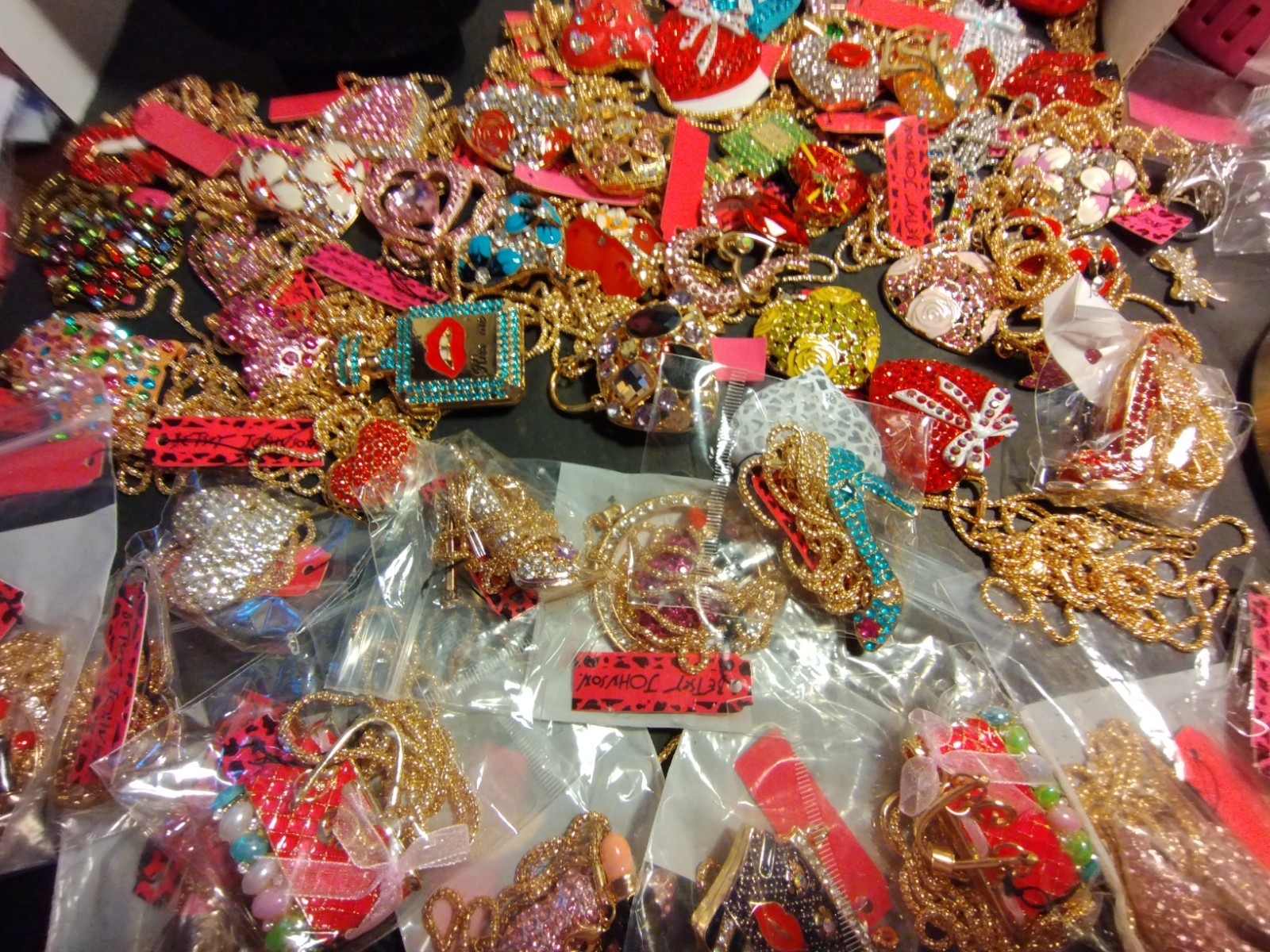 BETSEY JOHNSON Rhinestone novelty pendant necklaces/ Pins Wholesale lot Of 25