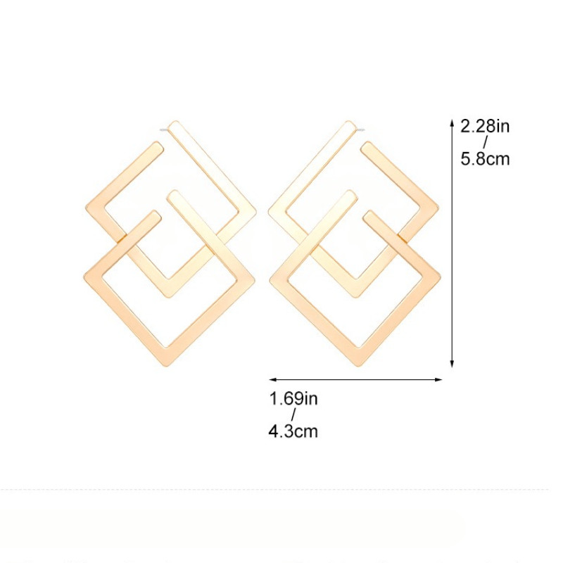 Women’s Geometric Rhombus Double Layer Earrings Fashion Golden Earrings Alloy
