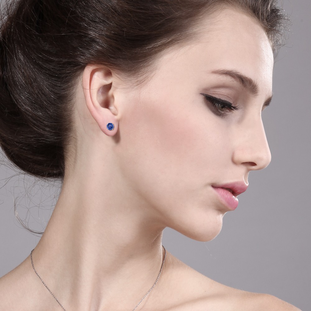 18K Yellow Gold Plated Silver 2.00 Ct 6MM Simulated Sapphire Stud Earrings For