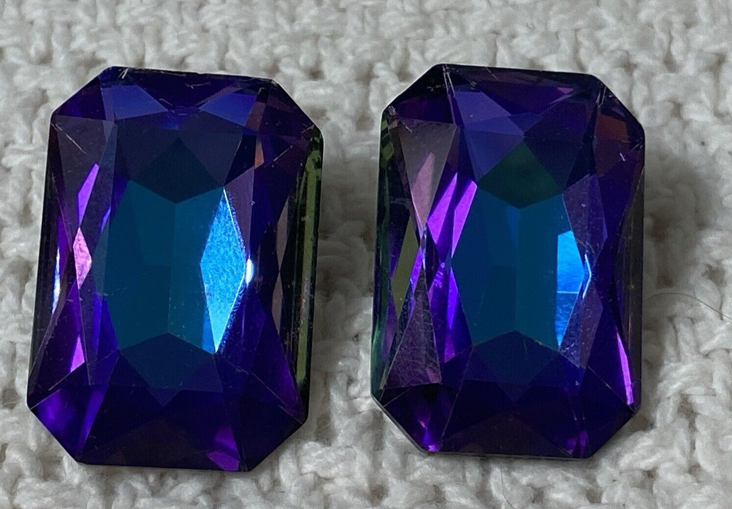 Large Statement Stone Earrings Changes From Purple To A Blue Center