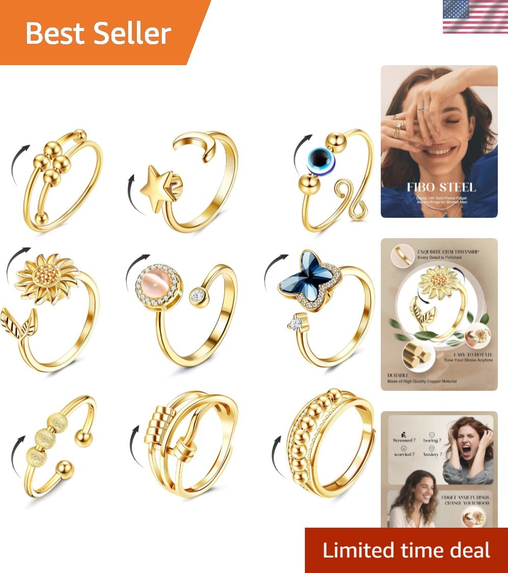9 Pcs Fidget Anxiety Rings for Women Men Spinner Rings for Anxiety Relieving …