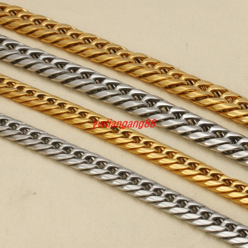 16/20mm 8″-40″ Silver/Gold 316L Stainless Steel Men Chain Curb Necklace Bracelet