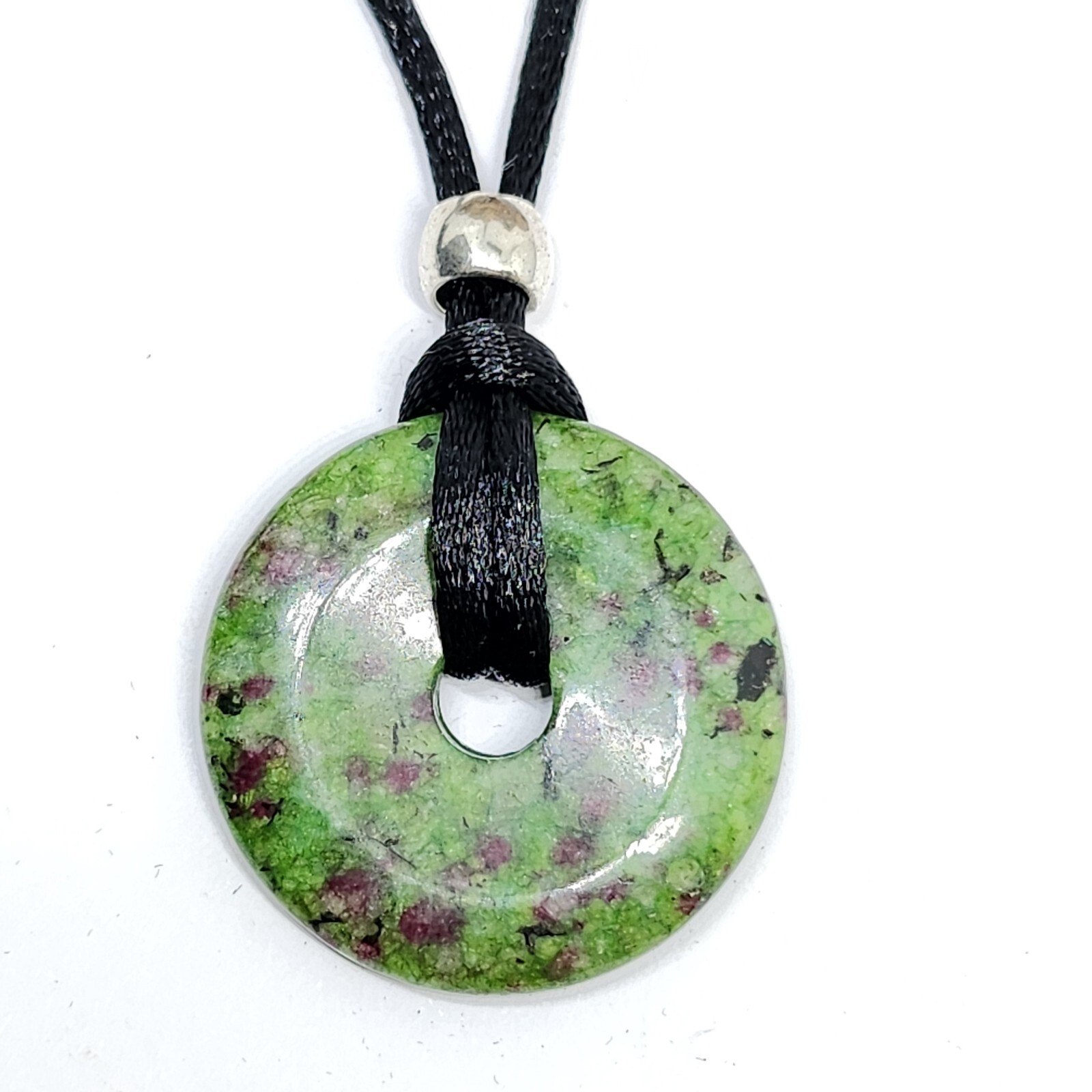 Anyolite Ruby Zoisite Donut Pendant 30mm Beaded Cord New Bohemia Necklace & Bag
