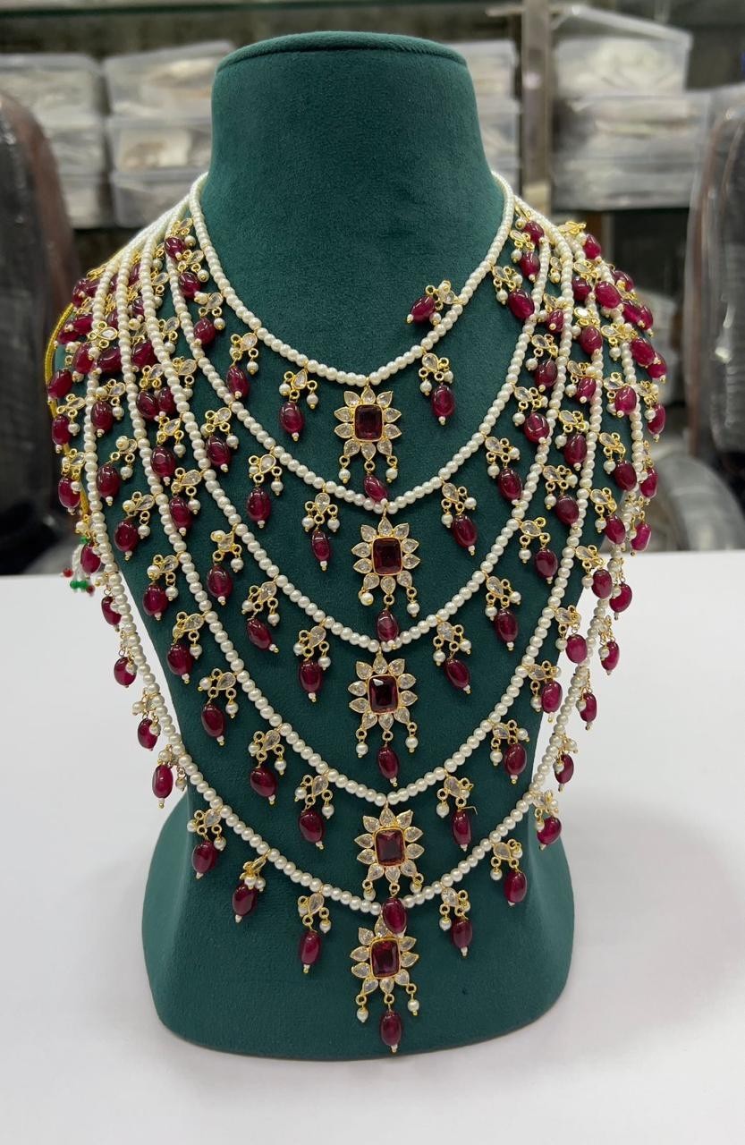 Multi Layer Kundan Long Necklace Jewelry Kundan Mala Silver Foil Jewellery