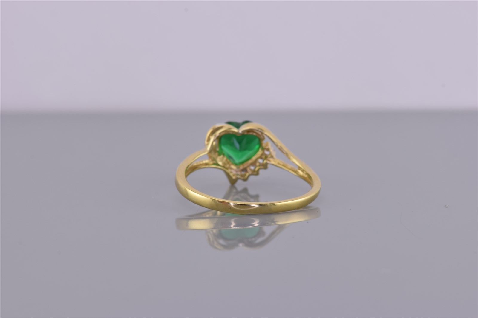 Gold Sterling Silver Green Heart Solitaire Accented Swirled Band Ring 925 Sz: 7