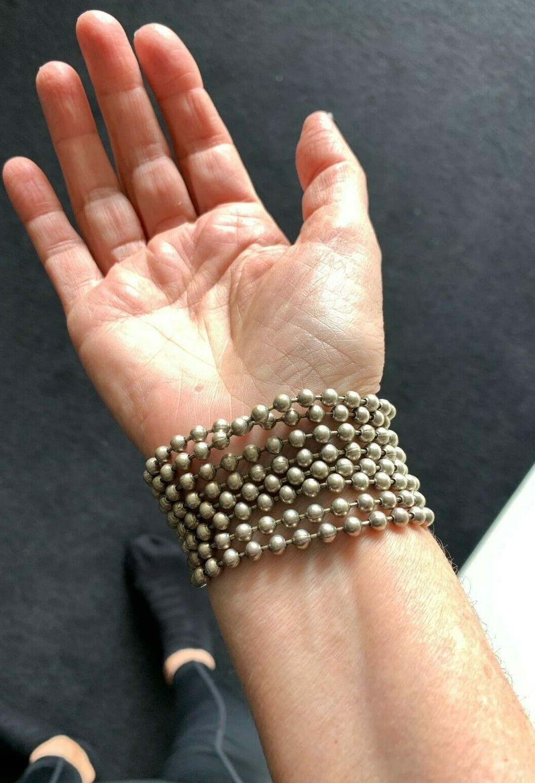 Reminiscence Paris-Zoe Coste Oxidised Silver Tone Bead Chain Cuff,Bracelet-Excel