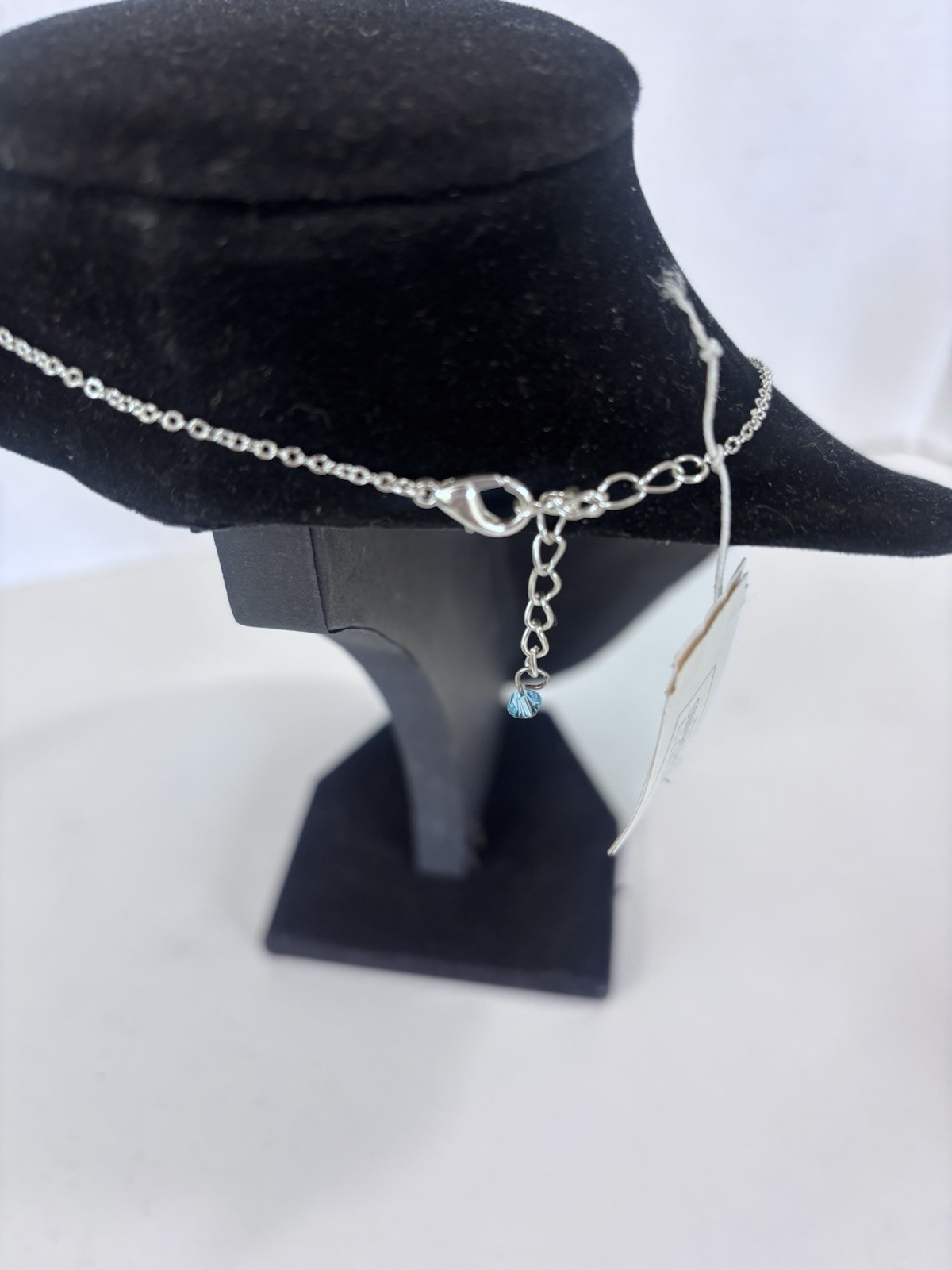 Blue Swarovski Elements Crystal Pendant Necklace Silver Tone Adjustable Chain