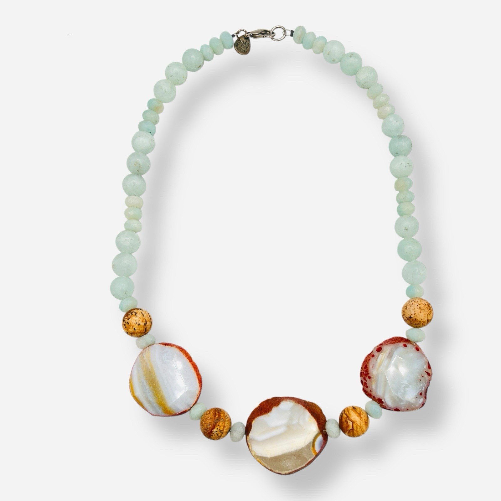 Made For You Necklace Genuine Stones Amazonite Agate Orange Teal Green Blue