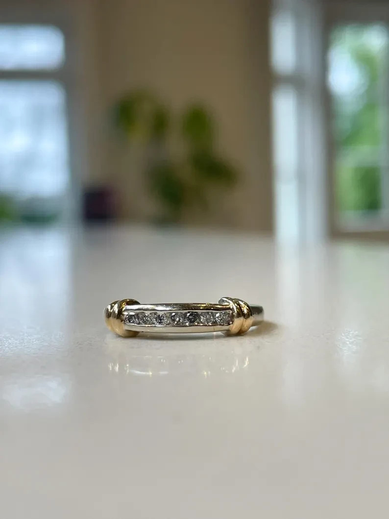 1 Ct Round Simulated Diamond Wedding Half Eternity Ring 14k Two-Tone Gold Plated