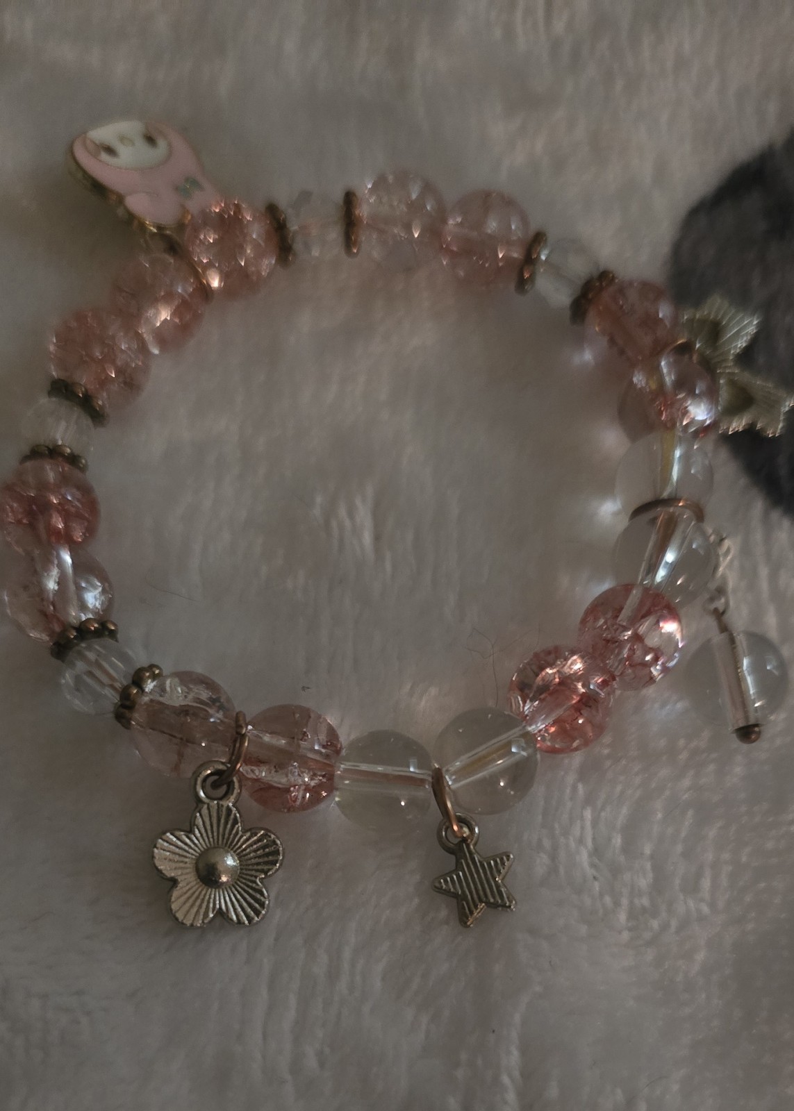 Sanrio My Melody Pink & Clear Crystal Beaded Charm Bracelet