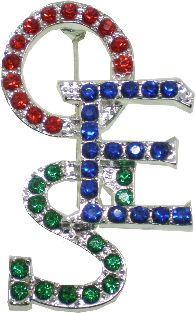 Eastern Star Crystal Overlap Letters Pin [Silver – 1.75″T]