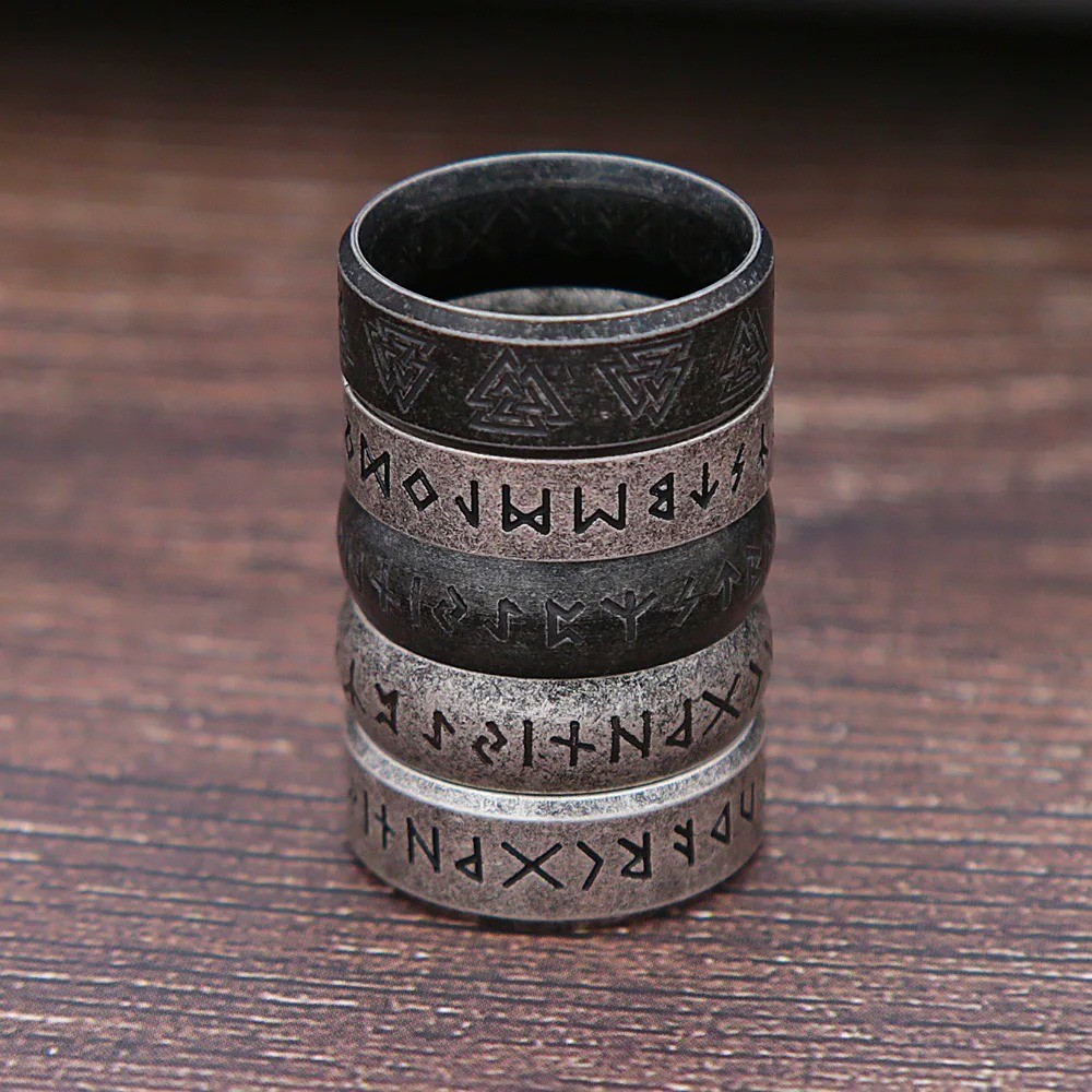 Viking Rune Ring Stainless Steel Odin Amulet Retro Unisex Jewelry Gift