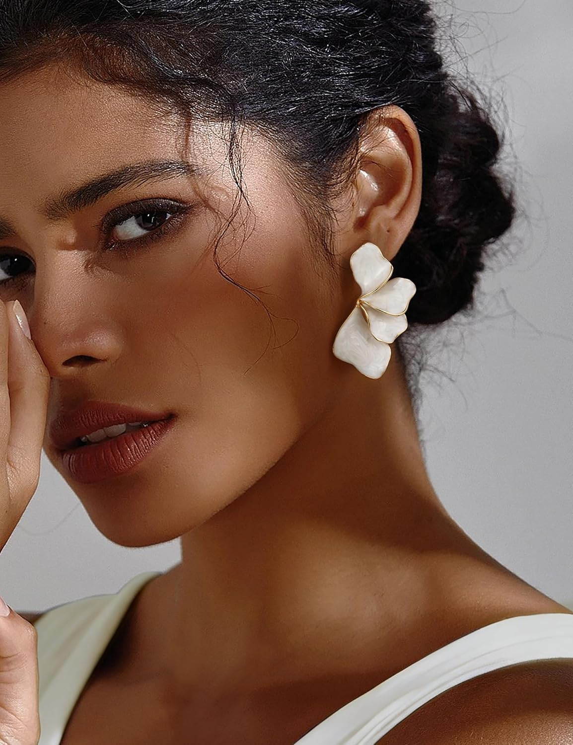 Gold Flower Statement Earrings for Women 14K Gold Plated Dangle Earrings Hypoall