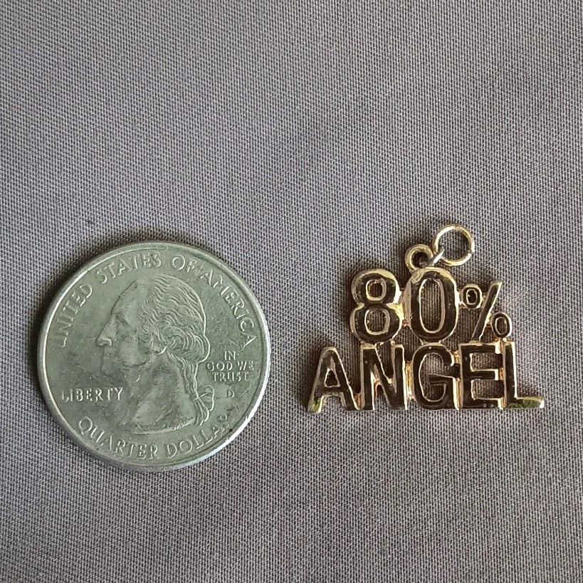 Gold Tone Metal “80% ANGEL” Letter Dangle Charm Pendant