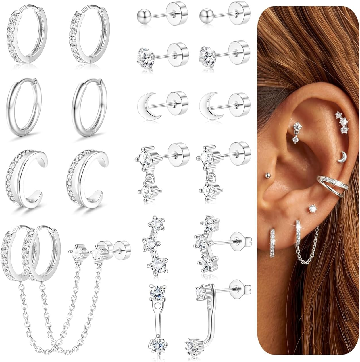 14K Gold Plated Earrings for Women Hypoallergenic 20G Surgical Stainless Steel F